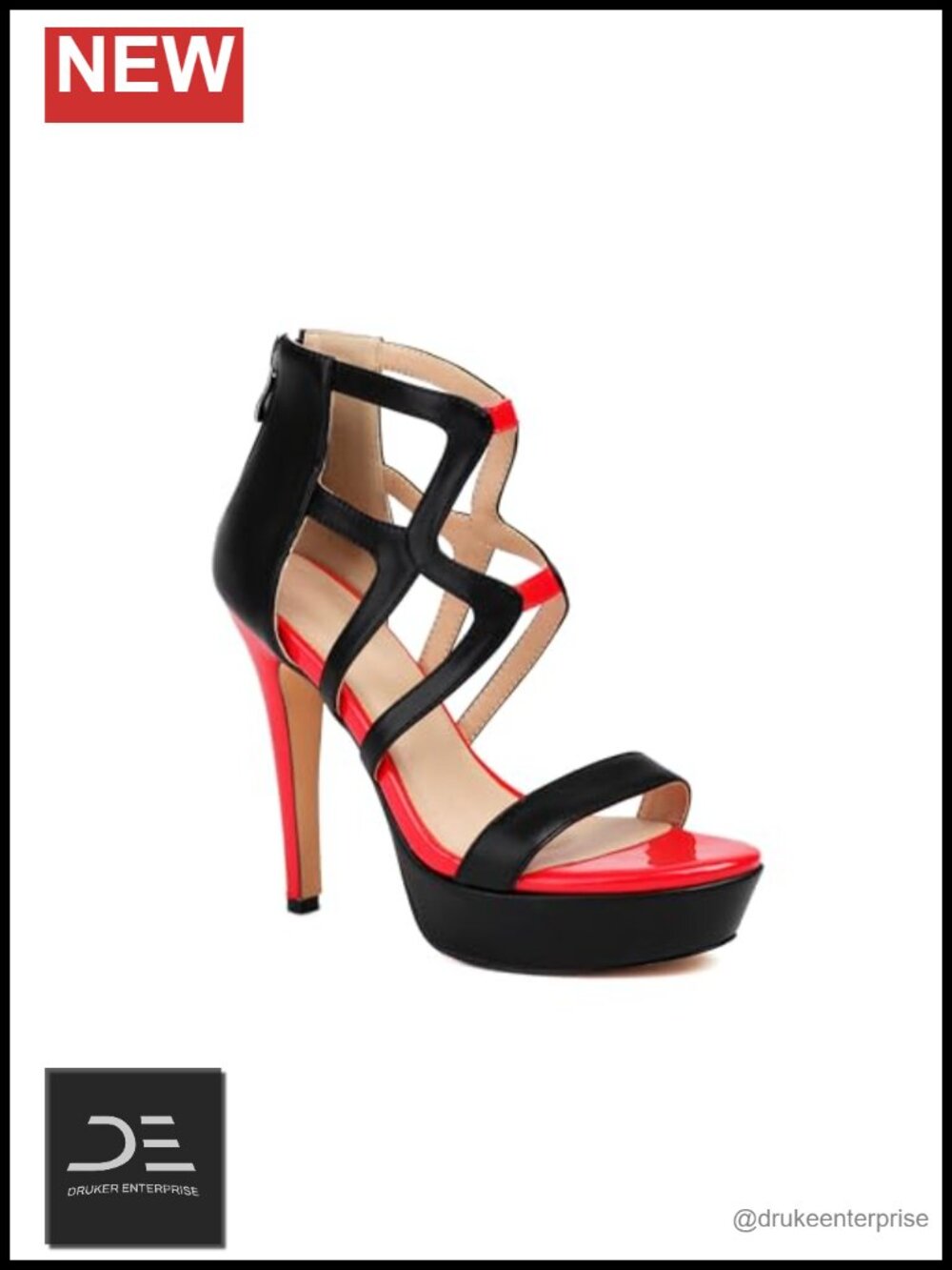 Women's Crisscross Stiletto Heels Open Toe Platform Sandals Back Zip Faux